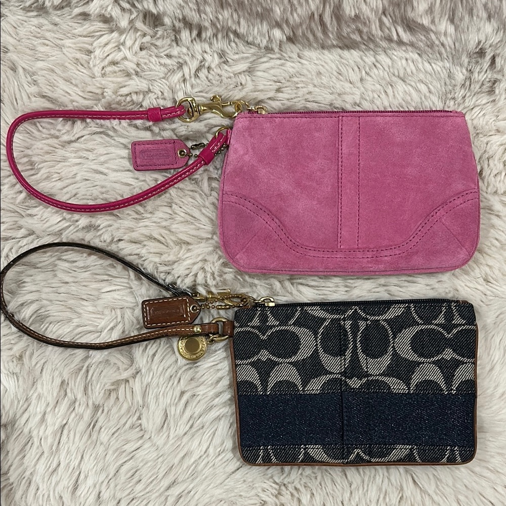 Coach Bundle Wristlets (2) Pink Suede and Navy Denim